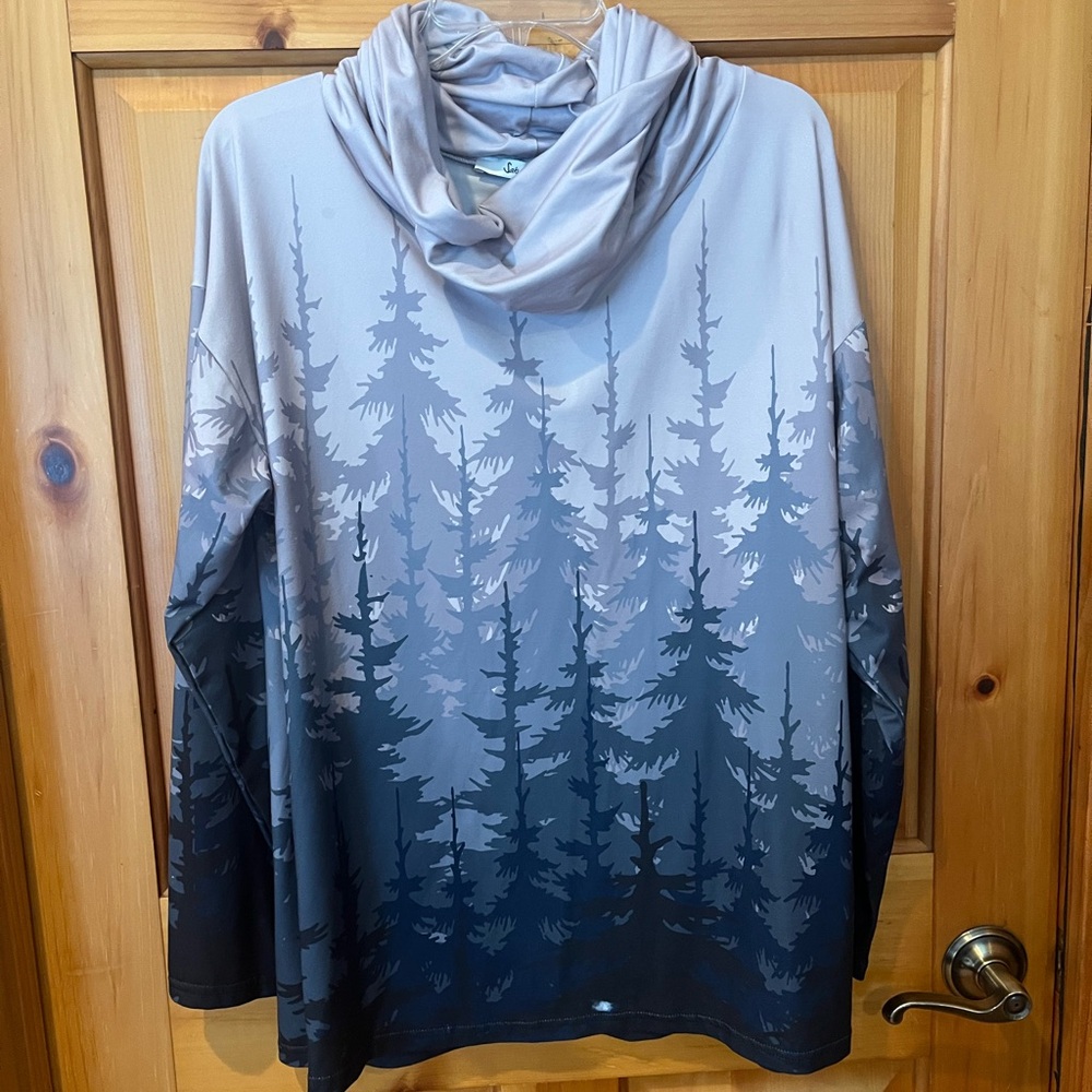 Sakura Light Gray Cowl Neck Tunic Forest scene